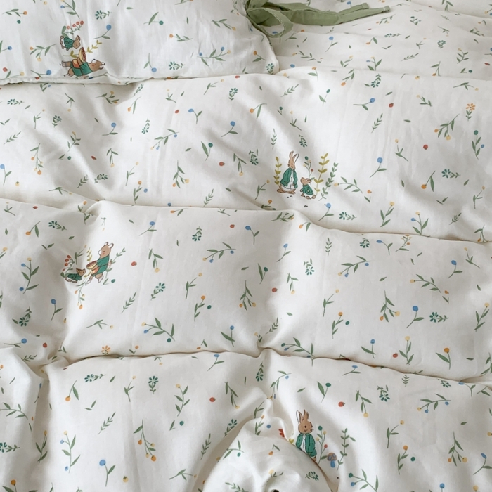 91家纺网 家纺一手货源 找家纺 昔可家纺 2023新款双层纱枕套带蝴蝶结四件套 小兔的密会