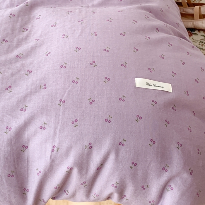 91家纺网 家纺一手货源 找家纺 昔可家纺 2023新款双层纱枕套带蝴蝶结四件套 紫色小樱桃