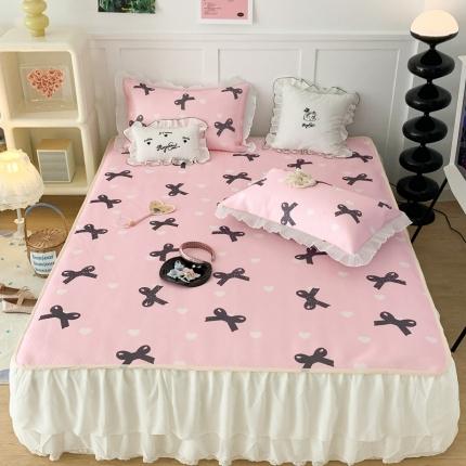 91家纺网 家纺一手货源 找家纺 昔可家纺 2023新款双层雪纺纱花边床裙款凉感软席 甜美蝴蝶结