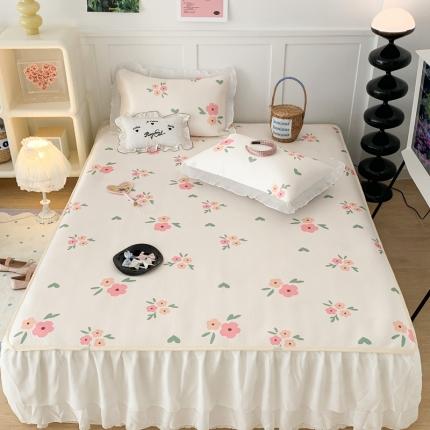 91家纺网 家纺一手货源 找家纺 昔可家纺 2023新款双层雪纺纱花边床裙款凉感软席 夏日花