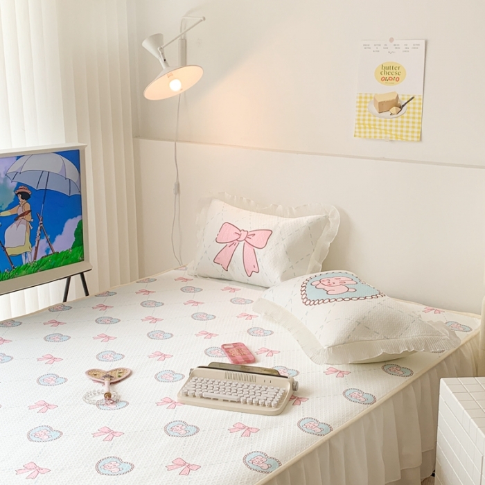 91家纺网 家纺一手货源 找家纺 （总）昔可家纺 2023新款双层雪纺纱花边床裙款凉感软席