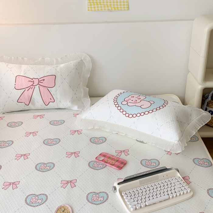 91家纺网 家纺一手货源 找家纺 （总）昔可家纺 2023新款双层雪纺纱花边床裙款凉感软席