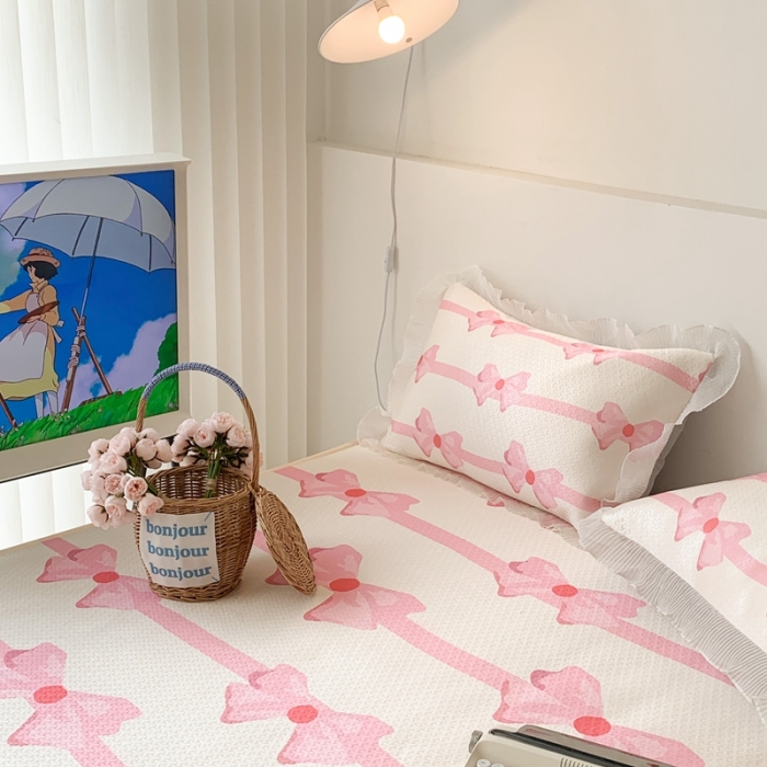 91家纺网 家纺一手货源 找家纺 昔可家纺 2023新款双层雪纺纱花边床裙款凉感软席 芭蕾美学