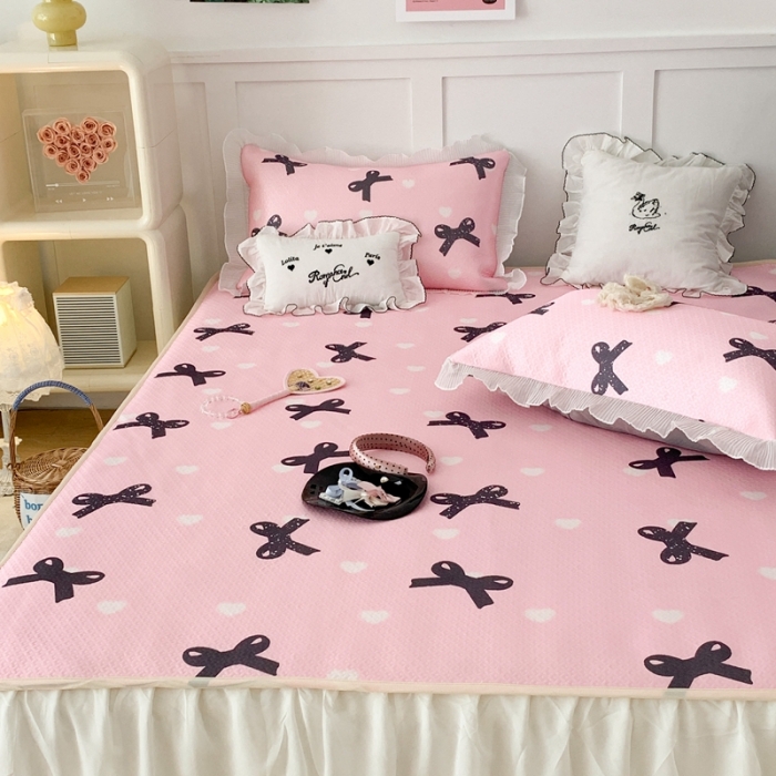 91家纺网 家纺一手货源 找家纺 昔可家纺 2023新款双层雪纺纱花边床裙款凉感软席 甜美蝴蝶结