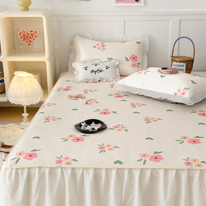 91家纺网 家纺一手货源 找家纺 昔可家纺 2023新款双层雪纺纱花边床裙款凉感软席 夏日花