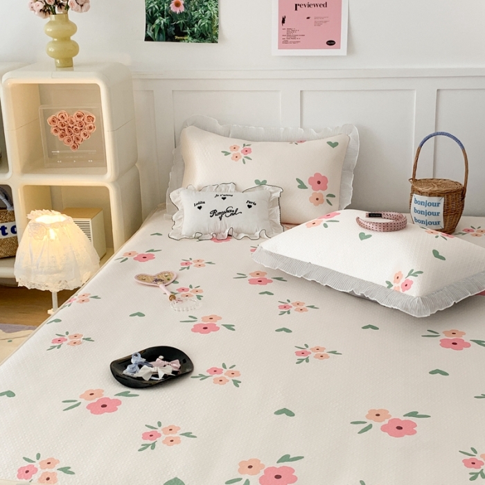 91家纺网 家纺一手货源 找家纺 昔可家纺 2023新款双层雪纺纱花边床裙款凉感软席 夏日花