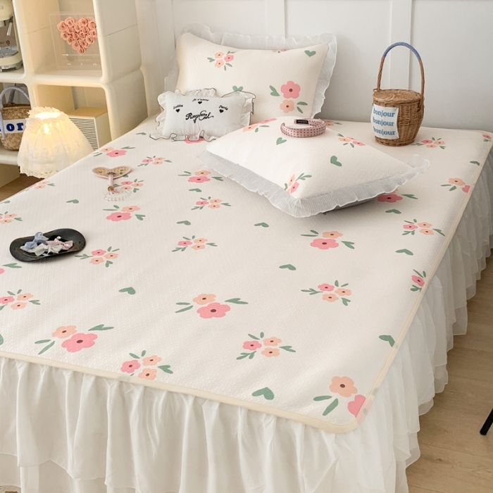 91家纺网 家纺一手货源 找家纺 昔可家纺 2023新款双层雪纺纱花边床裙款凉感软席 夏日花