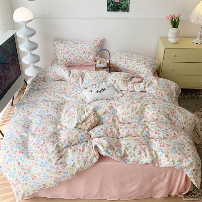 91家纺网 家纺一手货源 找家纺 昔可家纺 2023新款普通款全棉有氧双层纱四件套 夏奈小花