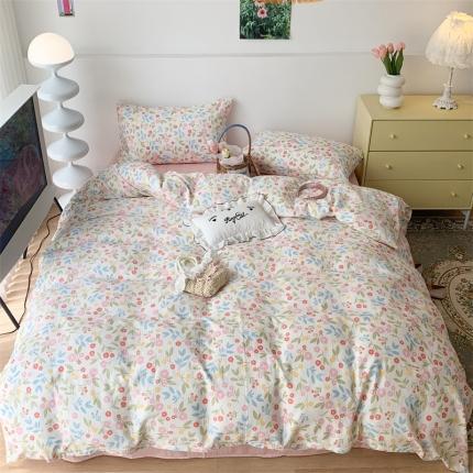 昔可家纺 2023新款普通款全棉有氧双层纱四件套 夏奈小花