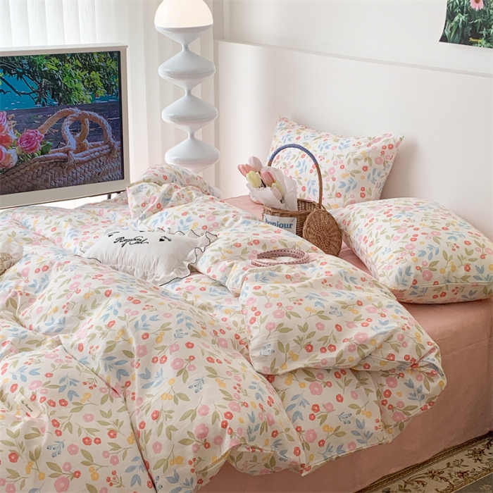 91家纺网 家纺一手货源 找家纺 昔可家纺 2023新款普通款全棉有氧双层纱四件套 夏奈小花