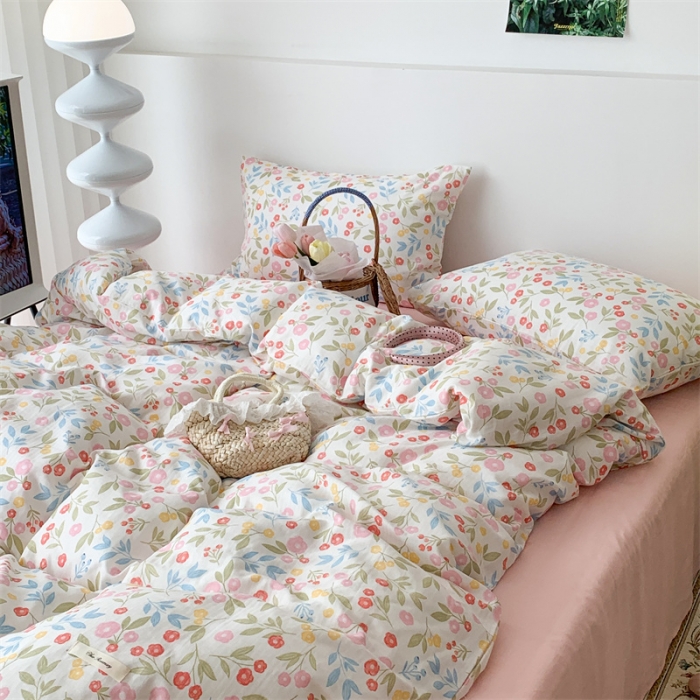 91家纺网 家纺一手货源 找家纺 昔可家纺 2023新款普通款全棉有氧双层纱四件套 夏奈小花