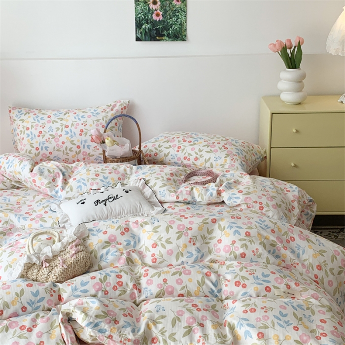 91家纺网 家纺一手货源 找家纺 昔可家纺 2023新款普通款全棉有氧双层纱四件套 夏奈小花