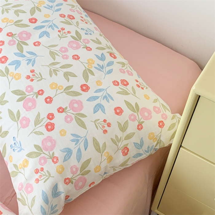 91家纺网 家纺一手货源 找家纺 昔可家纺 2023新款普通款全棉有氧双层纱四件套 夏奈小花