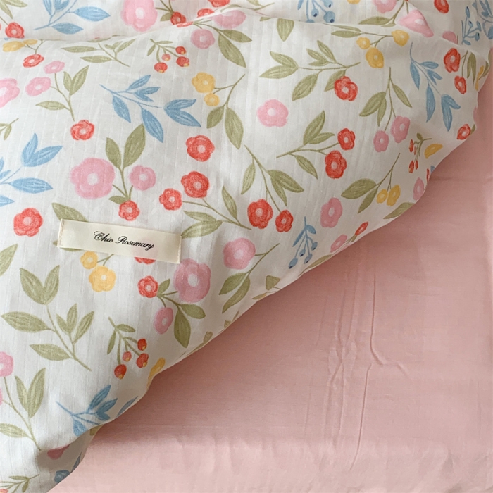 91家纺网 家纺一手货源 找家纺 昔可家纺 2023新款普通款全棉有氧双层纱四件套 夏奈小花