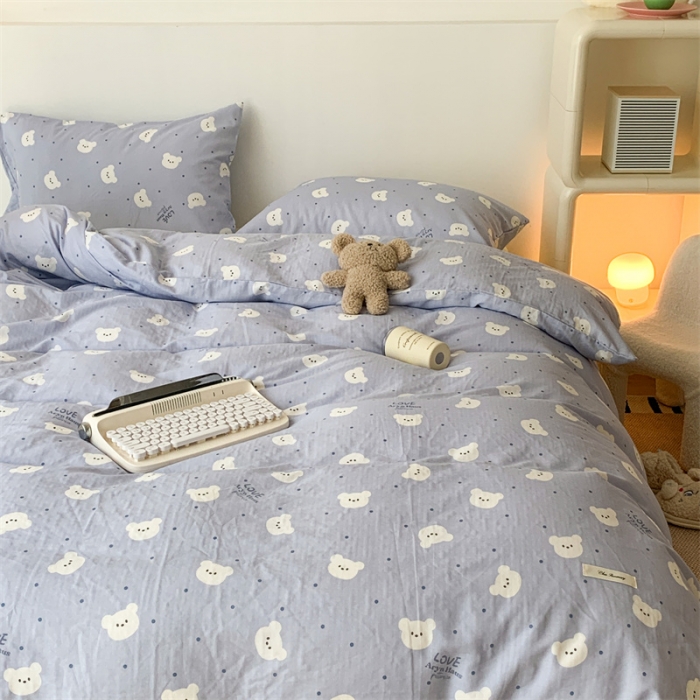 91家纺网 家纺一手货源 找家纺 昔可家纺 2023新款普通款全棉有氧双层纱四件套 小白熊