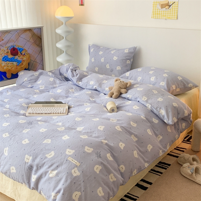 91家纺网 家纺一手货源 找家纺 昔可家纺 2023新款普通款全棉有氧双层纱四件套 小白熊