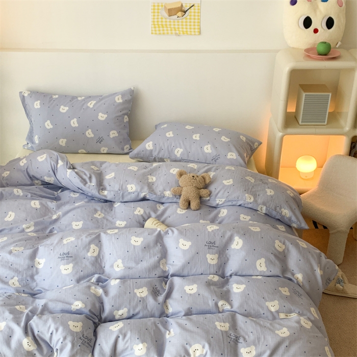 91家纺网 家纺一手货源 找家纺 昔可家纺 2023新款普通款全棉有氧双层纱四件套 小白熊