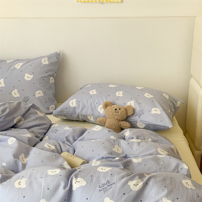 91家纺网 家纺一手货源 找家纺 昔可家纺 2023新款普通款全棉有氧双层纱四件套 小白熊