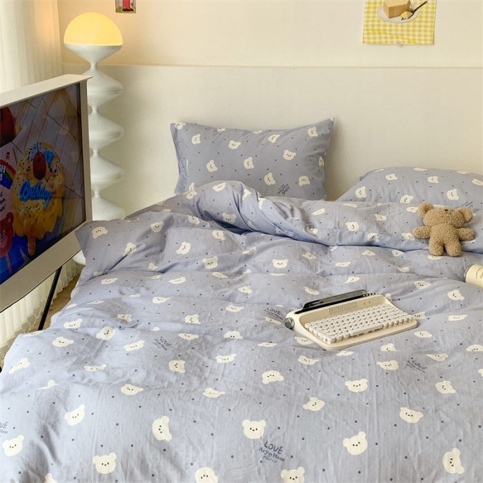 91家纺网 家纺一手货源 找家纺 昔可家纺 2023新款普通款全棉有氧双层纱四件套 小白熊