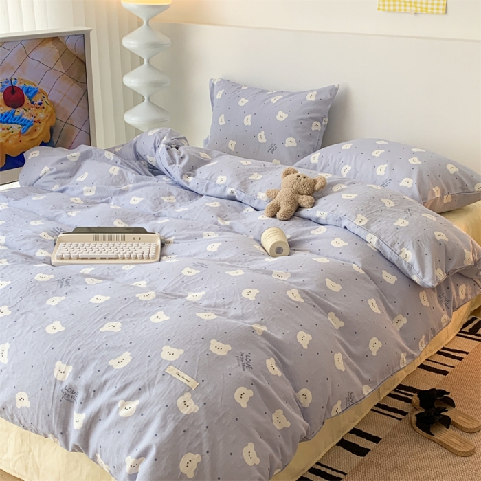 91家纺网 家纺一手货源 找家纺 昔可家纺 2023新款普通款全棉有氧双层纱四件套 小白熊