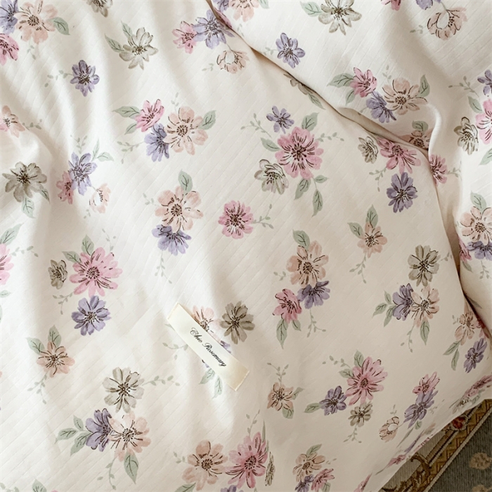 91家纺网 家纺一手货源 找家纺 昔可家纺 2023新款普通款全棉有氧双层纱四件套 烟紫罗蔓