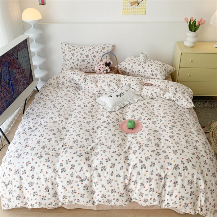 91家纺网 家纺一手货源 找家纺 昔可家纺 2023新款普通款全棉有氧双层纱四件套 珍妮兔兔花