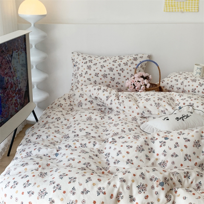 91家纺网 家纺一手货源 找家纺 昔可家纺 2023新款普通款全棉有氧双层纱四件套 珍妮兔兔花