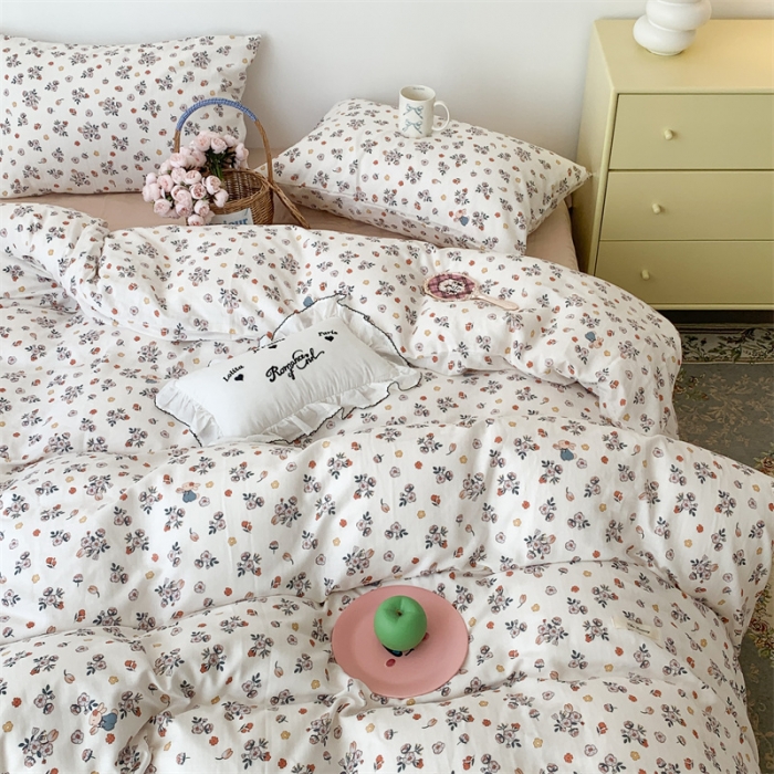 91家纺网 家纺一手货源 找家纺 昔可家纺 2023新款普通款全棉有氧双层纱四件套 珍妮兔兔花