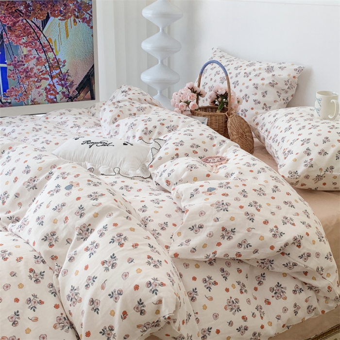 91家纺网 家纺一手货源 找家纺 昔可家纺 2023新款普通款全棉有氧双层纱四件套 珍妮兔兔花