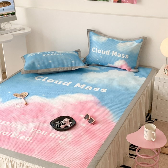 91家纺网 家纺一手货源 找家纺 昔可家纺 2023新款高克重加厚华夫格凉感软席 ins粉色云朵