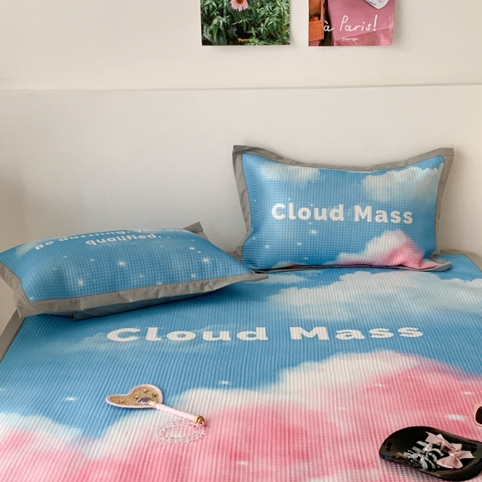 91家纺网 家纺一手货源 找家纺 昔可家纺 2023新款高克重加厚华夫格凉感软席 ins粉色云朵