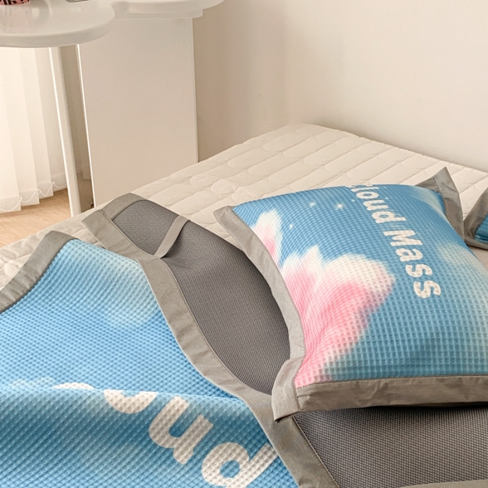 91家纺网 家纺一手货源 找家纺 昔可家纺 2023新款高克重加厚华夫格凉感软席 ins粉色云朵