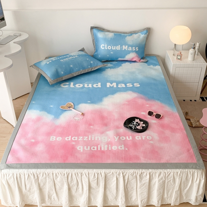 91家纺网 家纺一手货源 找家纺 昔可家纺 2023新款高克重加厚华夫格凉感软席 ins粉色云朵