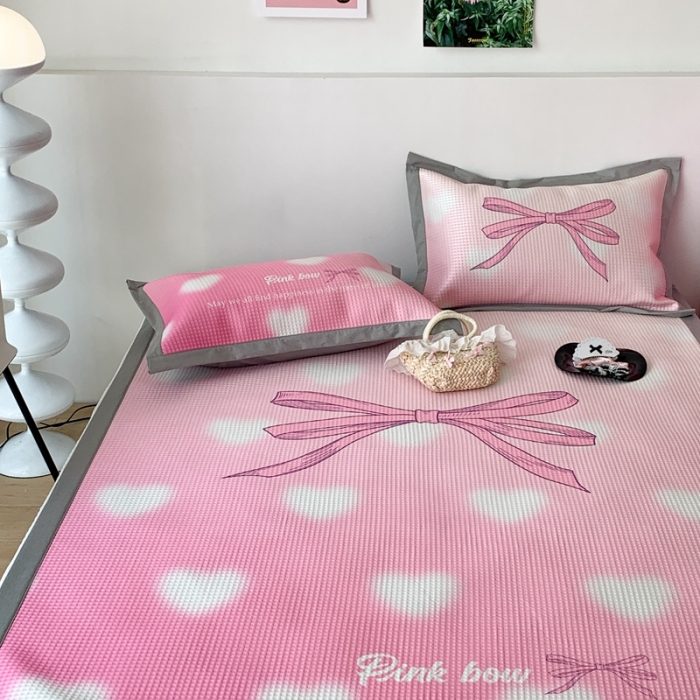 91家纺网 家纺一手货源 找家纺 昔可家纺 2023新款高克重加厚华夫格凉感软席 爱心丝带