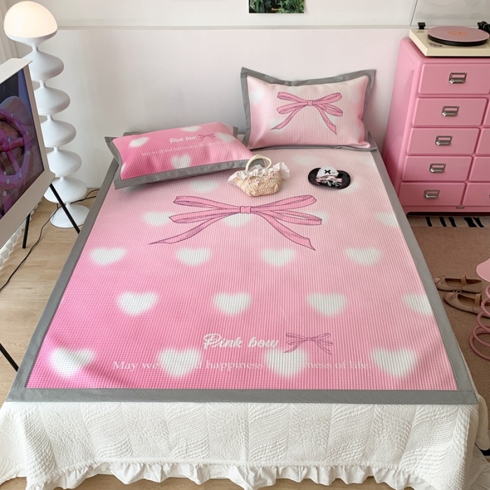 91家纺网 家纺一手货源 找家纺 昔可家纺 2023新款高克重加厚华夫格凉感软席 爱心丝带