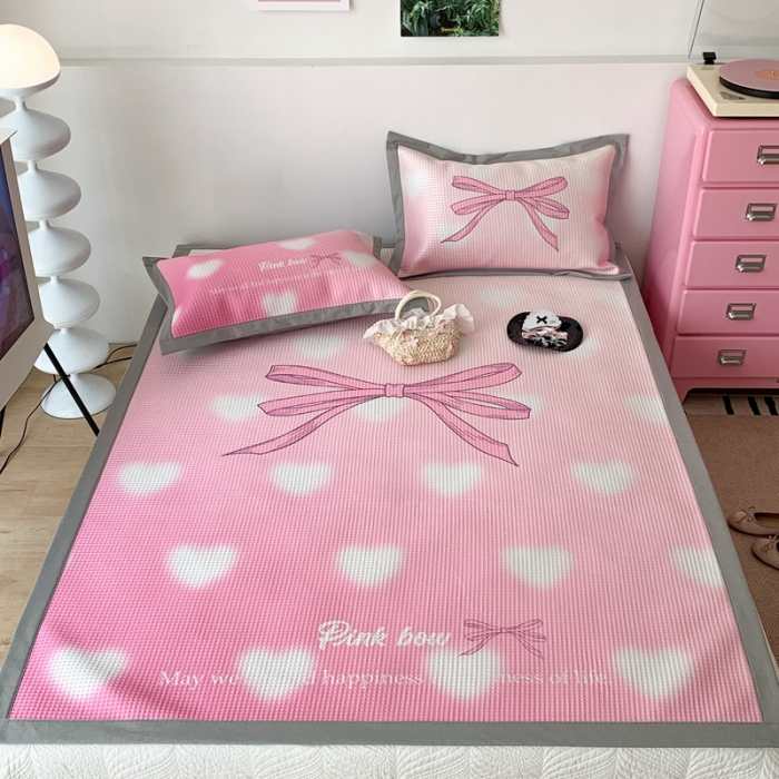 91家纺网 家纺一手货源 找家纺 昔可家纺 2023新款高克重加厚华夫格凉感软席 爱心丝带