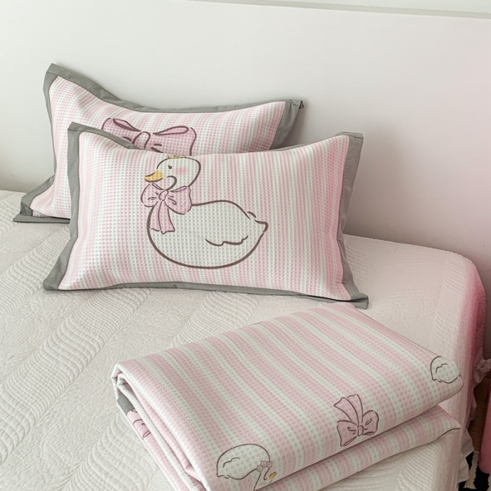 91家纺网 家纺一手货源 找家纺 昔可家纺 2023新款高克重加厚华夫格凉感软席 芭蕾天鹅