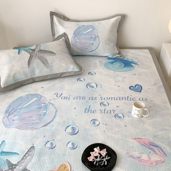 91家纺网 家纺一手货源 找家纺 昔可家纺 2023新款高克重加厚华夫格凉感软席 海底贝壳