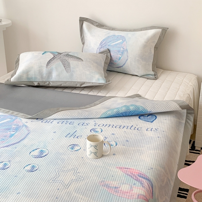 91家纺网 家纺一手货源 找家纺 昔可家纺 2023新款高克重加厚华夫格凉感软席 海底贝壳