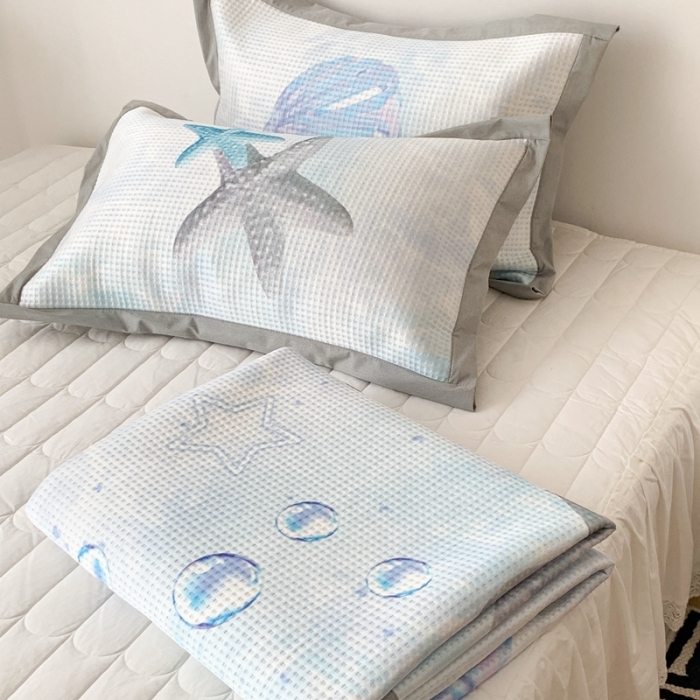 91家纺网 家纺一手货源 找家纺 昔可家纺 2023新款高克重加厚华夫格凉感软席 海底贝壳