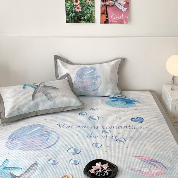 91家纺网 家纺一手货源 找家纺 昔可家纺 2023新款高克重加厚华夫格凉感软席 海底贝壳