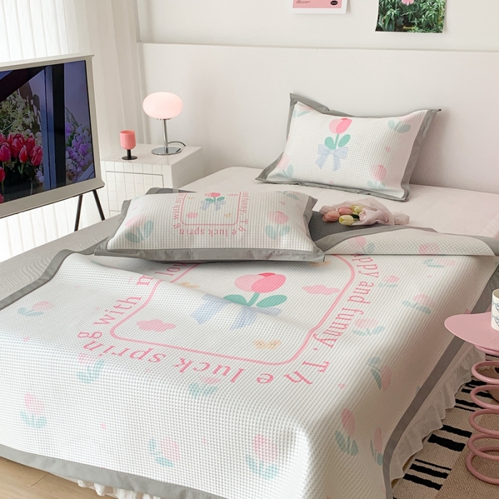 91家纺网 家纺一手货源 找家纺 昔可家纺 2023新款高克重加厚华夫格凉感软席 蝴蝶结郁金香