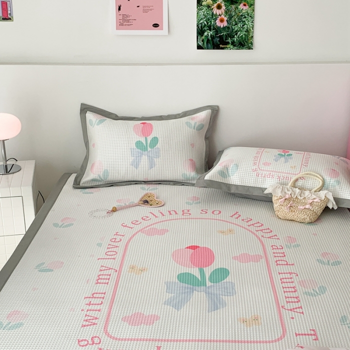 91家纺网 家纺一手货源 找家纺 昔可家纺 2023新款高克重加厚华夫格凉感软席 蝴蝶结郁金香