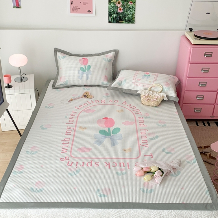 91家纺网 家纺一手货源 找家纺 昔可家纺 2023新款高克重加厚华夫格凉感软席 蝴蝶结郁金香