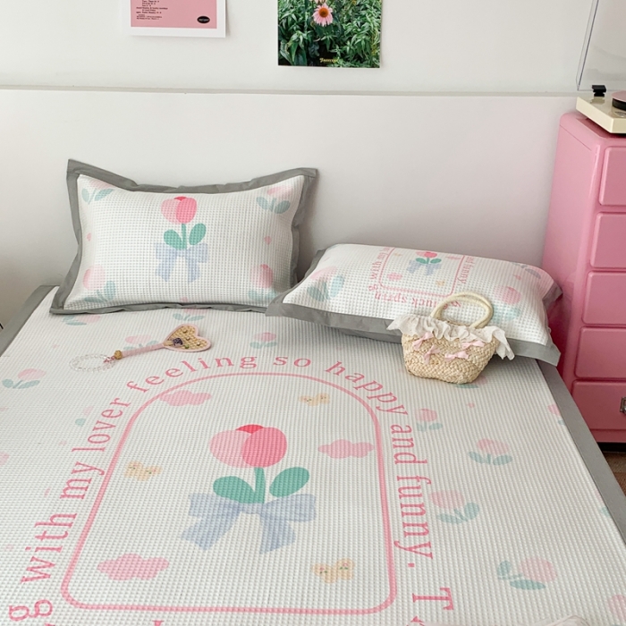 91家纺网 家纺一手货源 找家纺 昔可家纺 2023新款高克重加厚华夫格凉感软席 蝴蝶结郁金香