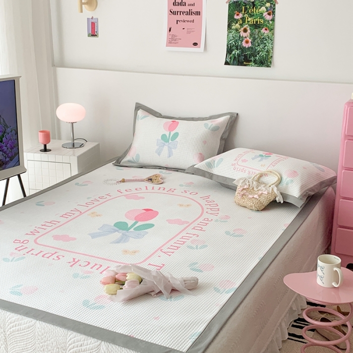 91家纺网 家纺一手货源 找家纺 昔可家纺 2023新款高克重加厚华夫格凉感软席 蝴蝶结郁金香