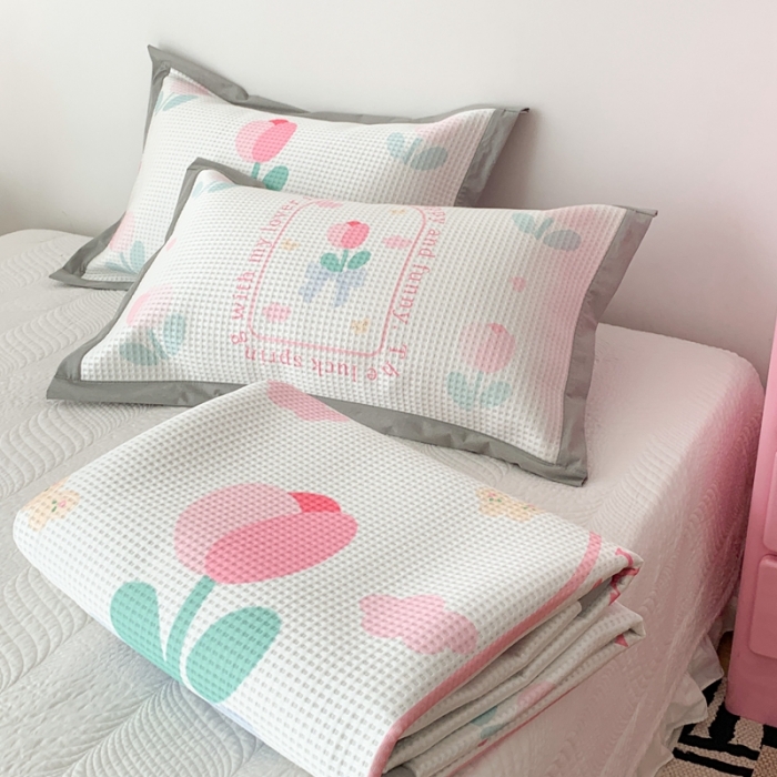 91家纺网 家纺一手货源 找家纺 昔可家纺 2023新款高克重加厚华夫格凉感软席 蝴蝶结郁金香