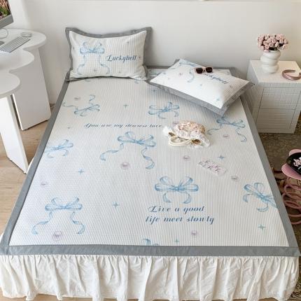 昔可家纺 2023新款高克重加厚华夫格凉感软席 蓝色丝带珍珠