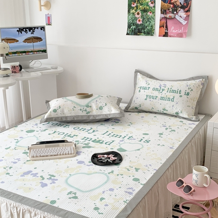 91家纺网 家纺一手货源 找家纺 昔可家纺 2023新款高克重加厚华夫格凉感软席 泼墨爱心