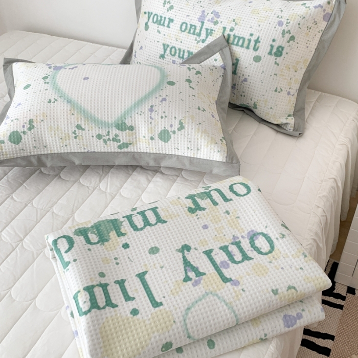 91家纺网 家纺一手货源 找家纺 昔可家纺 2023新款高克重加厚华夫格凉感软席 泼墨爱心